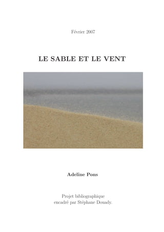 F´vrier 2007
            e




LE SABLE ET LE VENT




         Adeline Pons



       Projet bibliographique
   encadr´ par St´phane Douady.
         e       e
 