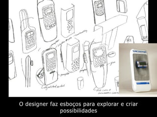 O designer faz esboços para explorar e criar
possibilidades
 
