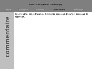 Je ne voudrais pas ce travail car il demande beaucoup d’heure et beaucoup de répétition. 