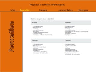 Intro Formation Emploie commentaires références
Projet sur le carrières informatiques
 