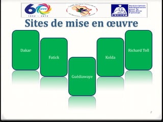 Sites de mise en œuvre
5
Dakar
Fatick
Guédiawaye
Kolda
Richard Toll
 