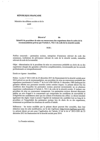 Complémentaire santé: projet de décret sur les appels d'offres