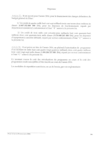 Projet de loi de finances pour 2016 -ALGÉRIE- Slide 91