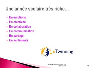  En émotions
 En créativité
 En collaboration
 En communication
 En partage
 En sentiments
Projet eTwinning 2016-2017
GRÈCE-ITALIE 12
 