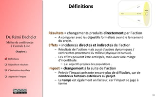 10
 Définitions
 Objectifs et résultats
 L'évaluation des effets
 Apprécier l’impact
Chapitre 1
Dr. Rémi Bachelet
Maît...