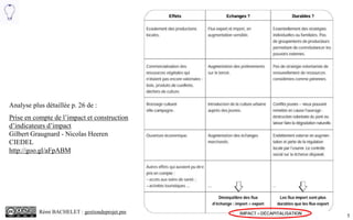 5
Rémi BACHELET : gestiondeprojet.pm
Analyse plus détaillée p. 26 de :
Prise en compte de l’impact et construction
d’indicateurs d’impact
Gilbert Graugnard - Nicolas Heeren
CIEDEL
http://goo.gl/aFpABM
 