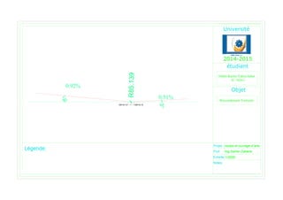 Projet
Prof.
Echelle
Ing.Samer Zakaria
1/2000
routes et ouvrage d'arts
Abdel-Karim Yahya Jaber
Objet
L gende:
Raccordement Verticale
Notes:
2014-2015
0.92%
0.51%
R85.139
SN'=6.13 SM'=6.15
 