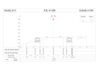 CL
-6 -4 -2-8-10
104
105
106
107
108
101
0 6 8 1042
Distance partiel
Surface
Remblais
33
103.00
102.77
1 1
-3 0-4
1.5
-5.5-7.51 +3 +4 +5.5+5.64
1.5 0.14
103.56
103.54
101.86
2.51
103
102
P.K. 0+200 Echelle:1/100
103.54
101.86
109
102.43
+2% -2%
103.69103.62
103.76
103.78
103.56
103.54
103.83
103.54
103.83
103.82
1.5H
1V
1H
2V
Remblais
 