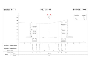 CL
-6 -4 -2-8-10
104
105
101
0 6 8 1042
Distance partiel
Surface
Remblais
33
105.25
105.28
1 1
-3 0-4
1
-5.5 +3 +4 +5.5
0.5
100.45
100.45
103
102
P.K. 0+800 Echelle:1/100
100.43105.33
100
106
107
+2% -0.08%
Tube de drainage de
l'eau @1.20m
4.5
Tube de drainage de
l'eau @1.20m
Tube de drainage de
l'eau @1.20m
99
Tube de drainage de
l'eau @1.20m
Tube de drainage de
l'eau @1.20m
Tube de drainage de
l'eau @1.20m
105.15100.51
105.76
105.96
100.5
100.5
100.5106.27
1.5H
1V
1H
2V
Remblais
 