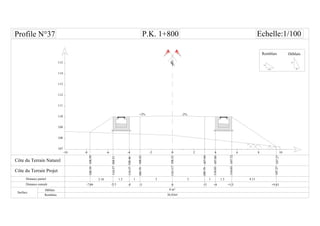 CL
-6 -4 -2-8-10 0 6 8 1042
Distance partiel
Surface
Remblais
33
108.42
108.46
1 1
-3 0-4 +3 +4 +5.5
1.5
109.79
110.37
P.K. 1+800 Echelle:1/100
110.37108.51
-5.5
1.5
+2% -2%
107
108
109
110
108.32110.117
107.99
107.88
107.72
111
112
113
114
115
108.59108.59
107.27107.27
2.16
-7.66 +9.63
4.13
109.79
110.03
110.03
1.5H
1V
1H
2V
Remblais
 