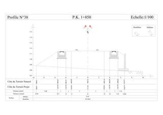 CL
-6 -4 -2-8-10 0 6 8 1042
Distance partiel
Surface
Remblais
33
108.49
108.55
1 1
-3 0-4 +3 +4 +5.5
110.81
110.79
P.K. 1+850 Echelle:1/100
110.79108.65
-5.5
1 1
+2% -2%
107
108
109
110
108.32111.61
108.14
108.09
108.01
111
112
113
114
115
108.9108.9
110.75110.75
3.88
-9.38 +6.66
1.16
110.81
110.79
110.79
1.5H
1V
1H
2V
Remblais
 
