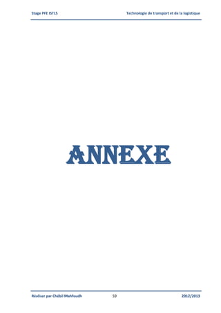 Stage PFE ISTLS Technologie de transport et de la logistique
Réaliser par Chébil Mahfoudh 59 2012/2013
ANNEXE
 