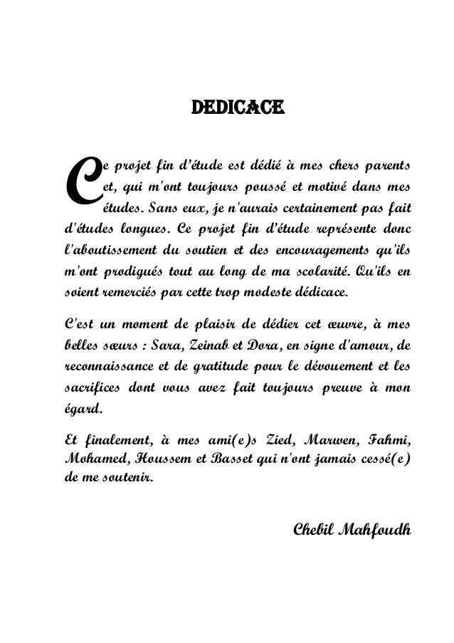 exemple de dédicace pour projet fin d'étude