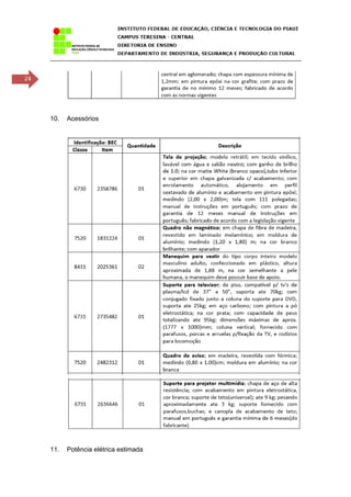 24
10. Acessórios
11. Potência elétrica estimada
 