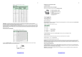 11
www.engeweb.eng.br
tamietti@task.com.br
Observação: os comprimentos máximos indicados foram calculados considerando-se circuitos trifásicos com carga concentrada na
extremidade, corrente igual à capacidade de condução respectiva, com fator de potência 0,8 e quedas de tensão máximas de 2% nas seções
de 1,5 a 6 mm2
, inclusive, e de 4% nas demais seções (pior situação possível).
De acordo com a tabela 16, o comprimento máximo de um condutor de 10 mm2 é de 56 m. Portanto, se o quadro do medidor estiver a 60m do
quadro de distribuição, como na Residência-modelo, haverá uma queda de tensão significativa na entrada do quadro de distribuição. A solução
nesse caso é utilizar um condutor de seção maior, que na mesma situação possa conduzir sem queda de tensão. Pela tabela, esse condutor
deve ter 16 mm2
ou mais.
Dimensionamento dos eletrodutos
No projeto da Residência-modelo, o circuito de distribuição possui três cabos de 10 mm2
de seção (fase 1, fase 2 e neutro). Portanto,
segundo a tabela 20, o tamanho nominal do eletroduto será 20 mm.
12
www.engeweb.eng.br
tamietti@task.com.br
Proteção de um circuito passo a passo
1. Circuito de chuveiro
Determine a corrente do circuito a ser protegido
Vamos usar como exemplo o circuito do chuveiro da Residência-modelo.
Acerte na escolha do fio
O bom desempenho do disjuntor e do dispositivo DR depende da escolha adequada dos fi os. Escolha a seção que possui corrente máxima
(Iz) maior ou igual à corrente Ib do circuito.
A corrente nominal (In) do disjuntor deve ser maior ou igual à corrente do circuito a ser protegido (Ib). Então:
A corrente nominal (In) do disjuntor deve ser igual ou menor que a corrente máxima (Iz) do fi o escolhido.
A corrente nominal do disjuntor deve estar entre 29 A e 32 A.
Importante: Utilize o disjuntor bipolar em circuitos com tensão de 220 Va (fase-fase). Nunca utilize dois disjuntores monopolares interligados,
pois dessa maneira apenas uma das fases é desarmada e a outra continua carregada, não cumprindo a função de desligar totalmente o
circuito. Nos casos em que a tensão entre fase e neutro é de 220 Vca, deve-se utilizar um disjuntor monopolar. Os condutores neutro e/ou terra
jamais devem ser ligados ao disjuntor.
Acerte na escolha do dispositivo DR
A corrente nominal (In) do dispositivo DR deve ser maior ou igual à corrente do disjuntor. Na maioria das vezes, nas instalações elétricas
residenciais ou similares, a corrente diferencial residual nominal (I∆n) do dispositivo DR é de 30 mA, ou seja, se o dispositivo DR detectar uma
fuga de corrente de 30 mA, automaticamente o circuito é desligado.
Importante: a quantidade de pólos do dispositivo DR deve ser sempre igual ou maior que a quantidade de condutores carregados (fases e
neutro) do circuito a ser protegido.
 