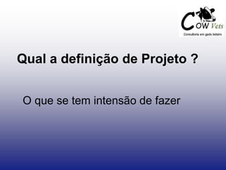 Qual a definição de Projeto ?
O que se tem intensão de fazer
 