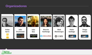 Felipe	
  
Byrro	
  
João	
  
Drummond	
  
João	
  
Reis	
  
Organizadores
Marcela	
  
Kashiwagi	
  
Mah	
  
Montenegro	
  
Pedro	
  
Sanago	
  
Thiago	
  
Veloso	
  
 