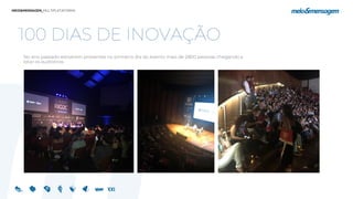 100 DIAS DE INOVAÇÃO
No ano passado estiverem presentes no primeiro dia do evento mais de 2800 pessoas chegando a
lotar os auditórios
 