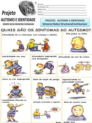 Escola: _________________________________________
Professor (a): ____________________________________
Aluno (a): _______________________________________
Série: ____________________ Turma: _______________
PROJETO: CONSTRUINDO A IDENTIDADE
Simone Helen Drumond Ischkanian
 
