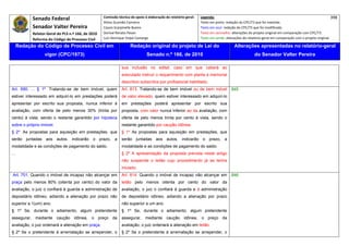 Senado Federal                            Comissão técnica de apoio à elaboração do relatório‐geral:    Legenda:                                                                            398 
                                                        Athos Gusmão Carneiro                                         Texto em preto: redação do CPC/73 que foi mantida. 
              Senador Valter Pereira                    Cassio Scarpinella Bueno                                      Texto em azul: redação do CPC/73 que foi modificada. 
              Relator‐Geral do PLS n.º 166, de 2010     Dorival Renato Pavan                                          Texto em vermelho: alterações do projeto original em comparação com CPC/73. 
              Reforma do Código de Processo Civil       Luiz Henrique Volpe Camargo                                   Texto em verde: alterações do relatório‐geral em comparação com o projeto original. 

      Redação do Código de Processo Civil em                             Redação original do projeto de Lei do                             Alterações apresentadas no relatório-geral
                     vigor (CPC/1973)                                              Senado n.º 166, de 2010                                              do Senador Valter Pereira
 




                                                                   sua inclusão no edital; caso em que caberá ao
                                                                   executado instruir o requerimento com planta e memorial
                                                                   descritivo subscritos por profissional habilitado.
Art. 690. ... § 1º Tratando-se de bem imóvel, quem                 Art. 813. Tratando-se de bem imóvel ou de bem móvel                   845
estiver interessado em adquiri-lo em prestações poderá             de valor elevado, quem estiver interessado em adquiri-lo
apresentar por escrito sua proposta, nunca inferior à              em prestações poderá apresentar por escrito sua
avaliação, com oferta de pelo menos 30% (trinta por                proposta, com valor nunca inferior ao da avaliação, com
cento) à vista, sendo o restante garantido por hipoteca            oferta de pelo menos trinta por cento à vista, sendo o
sobre o próprio imóvel.                                            restante garantido por caução idônea.
§ 2º As propostas para aquisição em prestações, que                § 1º As propostas para aquisição em prestações, que
serão juntadas aos autos, indicarão o prazo, a                     serão juntadas aos autos, indicarão o prazo, a
modalidade e as condições de pagamento do saldo.                   modalidade e as condições de pagamento do saldo.
...                                                                § 2º A apresentação da proposta prevista neste artigo
                                                                   não suspende o leilão cujo procedimento já se tenha
                                                                   iniciado.
    Art. 701. Quando o imóvel de incapaz não alcançar em           Art. 814. Quando o imóvel de incapaz não alcançar em                  846
praça pelo menos 80% (oitenta por cento) do valor da               leilão pelo menos oitenta por cento do valor da
avaliação, o juiz o confiará à guarda e administração de           avaliação, o juiz o confiará à guarda e à administração
depositário idôneo, adiando a alienação por prazo não              de depositário idôneo, adiando a alienação por prazo
superior a 1(um) ano.                                              não superior a um ano.
§ 1º Se, durante o adiamento, algum pretendente                    § 1º Se, durante o adiamento, algum pretendente
assegurar, mediante caução idônea, o preço da                      assegurar, mediante caução idônea, o preço da
avaliação, o juiz ordenará a alienação em praça.                   avaliação, o juiz ordenará a alienação em leilão.
§ 2º Se o pretendente à arrematação se arrepender, o               § 2º Se o pretendente à arrematação se arrepender, o
 