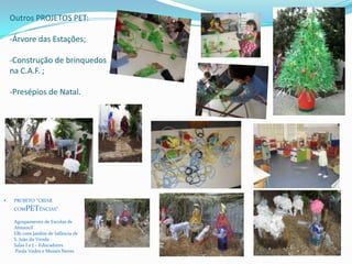 Outros PROJETOS PET:
-Árvore das Estações;
-Construção de brinquedos
na C.A.F. ;
-Presépios de Natal.
 PROJETO “CRIAR
COMPETÊNCIAS”
Agrupamento de Escolas de
Almancil
EB1 com Jardim de Infância de
S. João da Venda
Salas I e J – Educadores
Paula Vedes e Moisés Neves
 