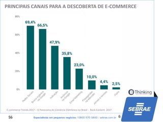 S6 6
PRINCIPAIS CANAIS PARA A DESCOBERTA DE E-COMMERCE
E-commerce Trends 2017 – O Panorama do Comércio Eletrônico no Brasil - Rock Content. 2017
 