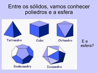 Entre os sólidos, vamos conhecer poliedros e a esfera E a esfera? 