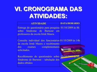 VI. CRONOGRAMA DAS ATIVIDADES: