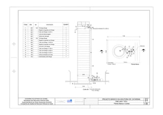 A
1Registro de gaveta com flange150 -9
1Tubo com flange L=0,50 m200 -8
1200 1501
4150 -10
1Registro de gaveta com flange100 -7
1200 1006
1200 -5
1Junta de desmontagem200 -4
1200 -3
QUANT.DN dnITEM
Tubo com flange L=0,25 m
1Tubo com flange L=0,25 m150 -13
2Tubo com flange L=5,80 m150 -12
1Tubo com flange L=1,50 m150 -11
A
Planta Baixa
1150 -14
1Registro de gaveta com flange200 -2
7.00
5.00
Cerca
010204
03
11
05
09
1010
07
0608
Adutora
1Extremidade ponta flange150 -15
Corte AA
3.30
Cerca
15
10
Concreto Estrutural
Fck=25 Mpa
2.50
12
12
10
1315
.10
0104 03
05
02
01
08
07 06
10
14
.20
DesenhoObs.:
Escala
ONE WAY TIPO
Planta Baixa e Cortes
01
1:40
 