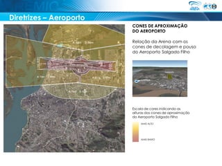 Diretrizes – Aeroporto
                         CONES DE APROXIMAÇÃO
                         DO AEROPORTO

                         Relação da Arena com os
                         cones de decolagem e pouso
                         do Aeroporto Salgado Filho




                         Escala de cores indicando as
                         alturas dos cones de aproximação
                         do Aeroporto Salgado Filho
                             MAIS ALTO




                             MAIS BAIXO
 