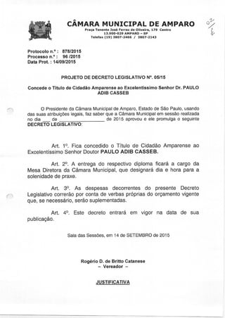 Projeto de decreto legislativo nr 05 de 2015
