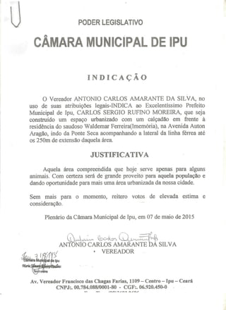 Projeto de indicação ver. carlos amarante
