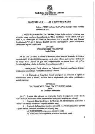 Projeto de lei LOA 2015 Caruaru