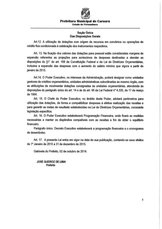 Projeto de lei LOA 2015 Caruaru