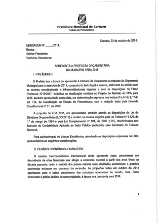 Projeto de lei LOA 2015 Caruaru