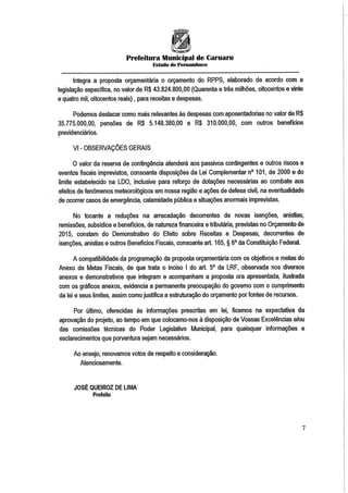 Projeto de lei LOA 2015 Caruaru