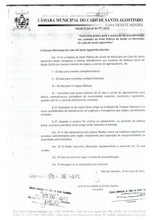 Projeto de Lei nº45/2012 Vereador Arimatéia