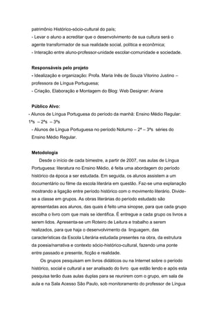 Projeto de Literatura e Redação