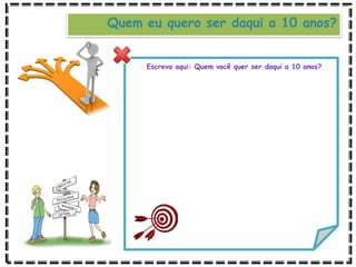 Quem eu quero ser daqui a 10 anos?
Escreva aqui: Quem você quer ser daqui a 10 anos?
 
