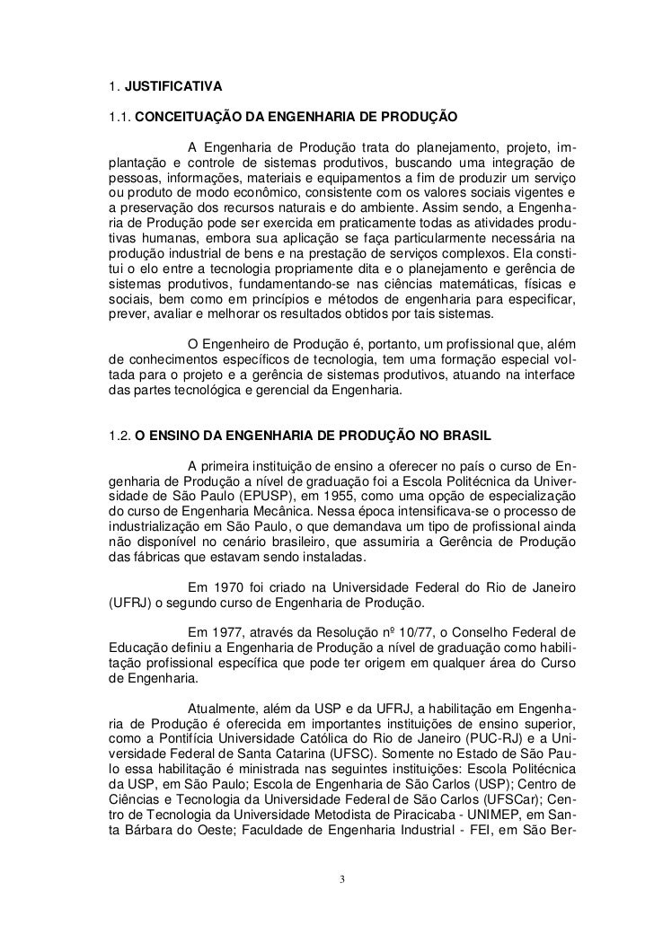 Disciplinas do curso de engenharia de producao