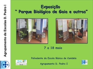 Agrupamento de Escolas D. Pedro I
                                                 Exposição
                                    “ Parque Biológico de Gaia e outros”




                                                       7 a 18 maio


                                            Polivalente da Escola Básica de Canidelo

                                                   Agrupamento D. Pedro I
 