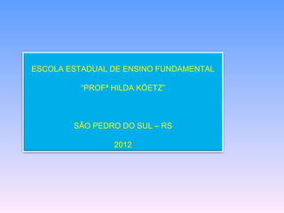 ESCOLA ESTADUAL DE ENSINO FUNDAMENTAL

         “PROFª HILDA KÖETZ”



        SÃO PEDRO DO SUL – RS

                2012
 