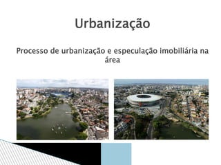 Urbanização
Processo de urbanização e especulação imobiliária na
área
 