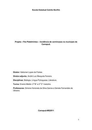 Projeto filo platelmintos camilo