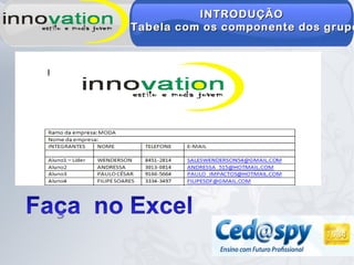 INTRODUÇÃOINTRODUÇÃO
Tabela com os componente dos grupoTabela com os componente dos grupo
 