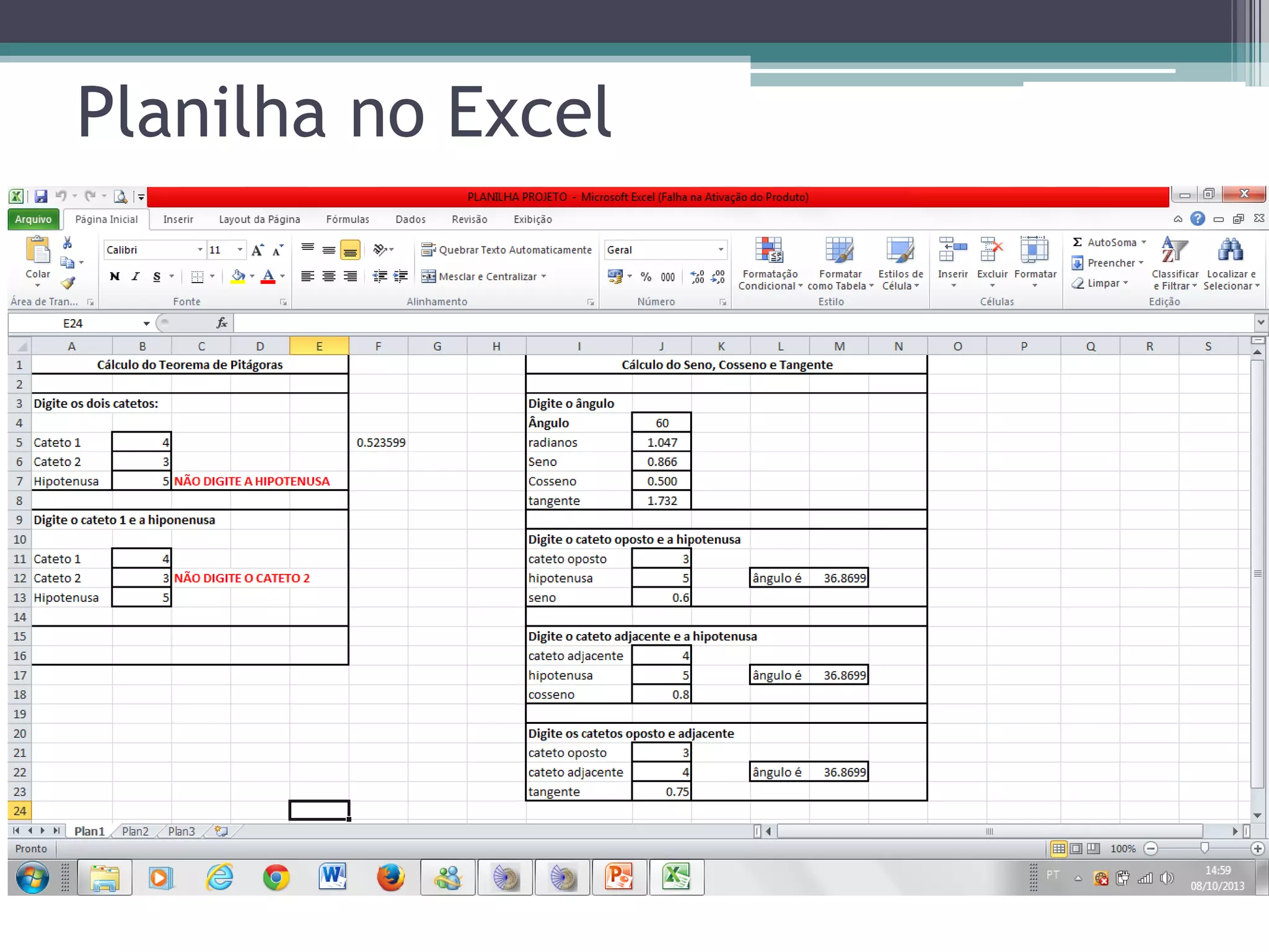 Planilha no Excel

 