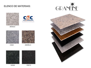 ELENCO DE MATERIAIS: BRANCO CINZA AMARELO VERDE PRETO 