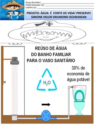 Grupo Escoteiro ______________________________________________
Chefe Educador (a): ___________________________________________
Lobinho (a): __________________________________________________

PROJETO: ÁGUA É FONTE DE VIDA! PRESERVE!
SIMONE HELEN DRUMOND ISCHKANIAN

 