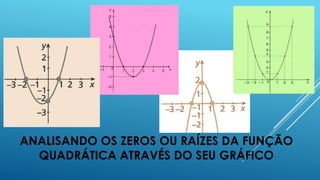 ANALISANDO OS ZEROS OU RAÍZES DA FUNÇÃO
QUADRÁTICA ATRAVÉS DO SEU GRÁFICO

 