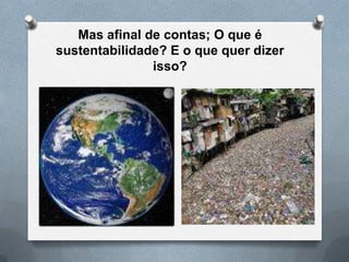Mas afinal de contas; O que é
sustentabilidade? E o que quer dizer
               isso?
 